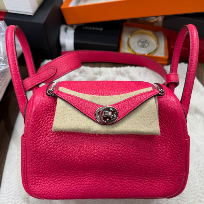Hermes mini Lindy 一代 Rose Extreme i6 極致粉 銀扣 TC皮 D刻-0