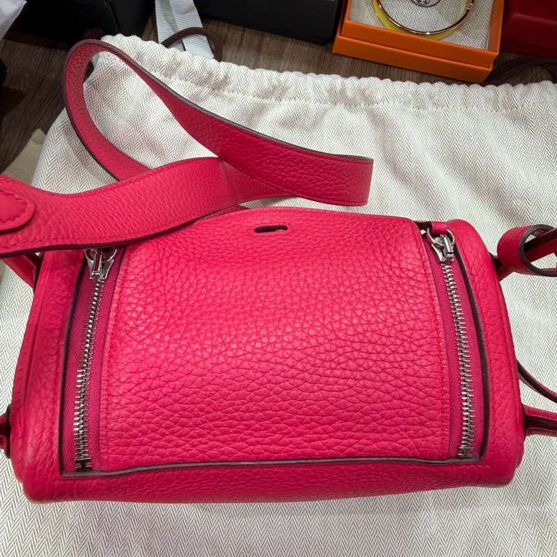Hermes mini Lindy 一代 Rose Extreme i6 極致粉 銀扣 TC皮 D刻-8