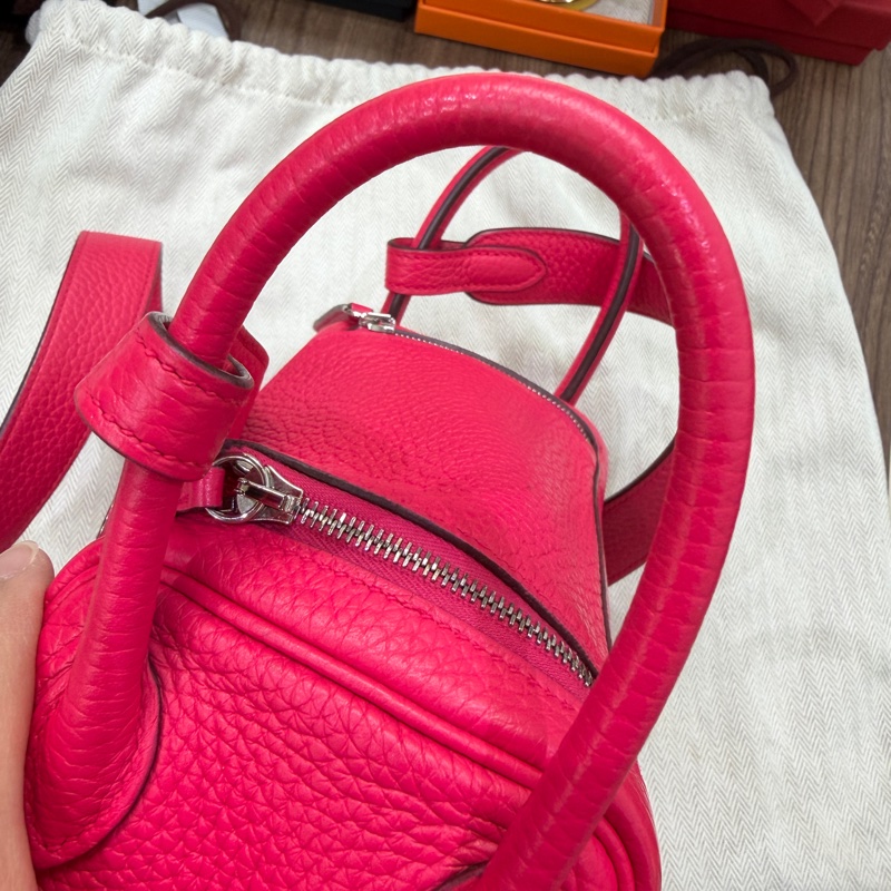 Hermes mini Lindy 一代 Rose Extreme i6 極致粉 銀扣 TC皮 D刻-16