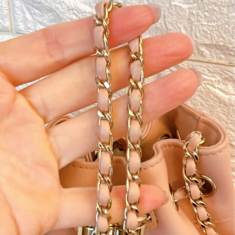 近新熱賣款附保卡購買影本✨Chanel香奈兒菱格紋雙C皮穿鏈抽繩水桶包/粉-22