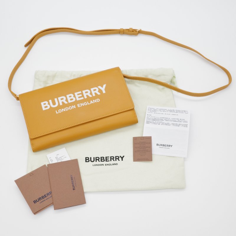 Burberry巴寶莉 Hazelmere 經典LOGO 芥末黃 牛皮 鏈帶 斜背包 手拿包 錢包-0