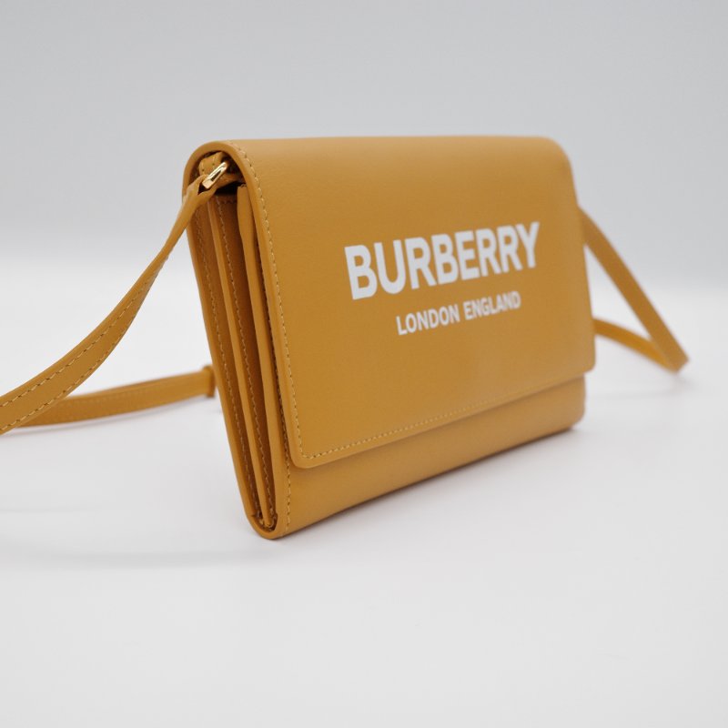 Burberry巴寶莉 Hazelmere 經典LOGO 芥末黃 牛皮 鏈帶 斜背包 手拿包 錢包-2