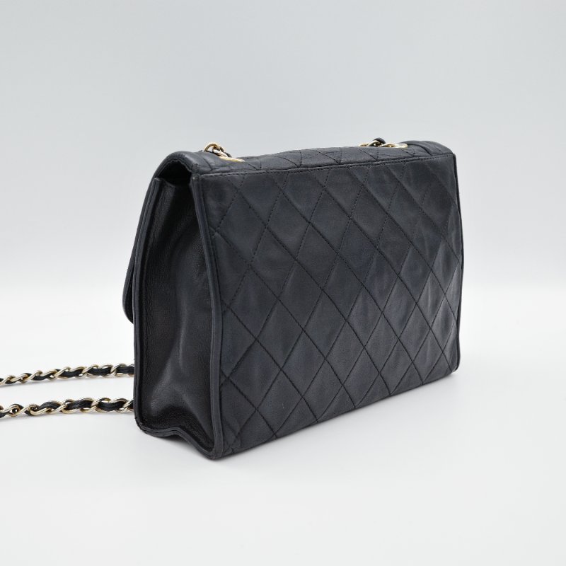 Chanel香奈兒 菱格紋 黑色 羊皮 流蘇鍊條肩背包-3