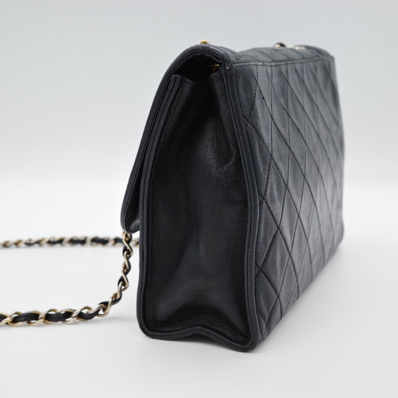 Chanel香奈兒 菱格紋 黑色 羊皮 流蘇鍊條肩背包-4