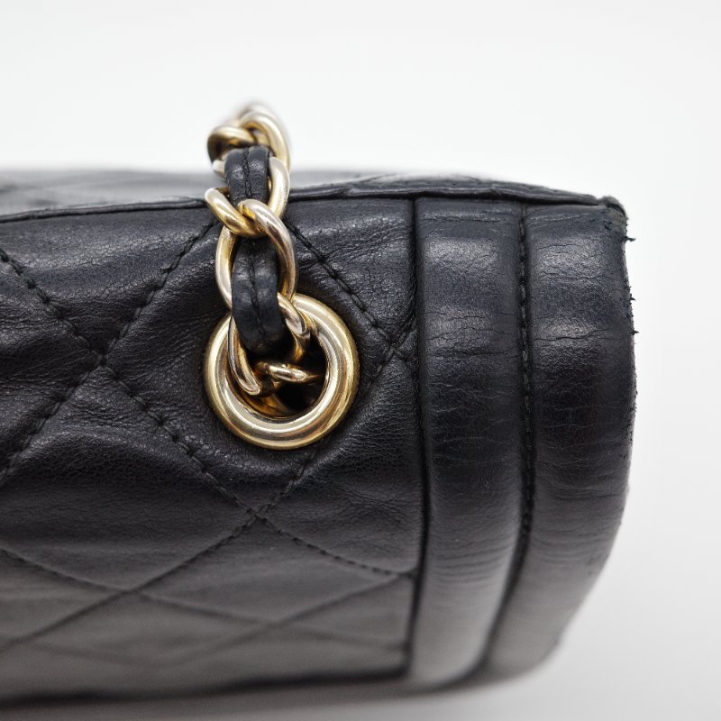 Chanel香奈兒 菱格紋 黑色 羊皮 流蘇鍊條肩背包-10