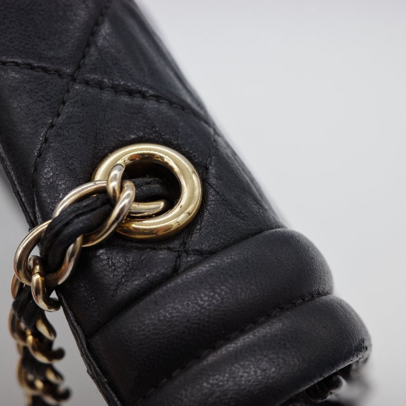 Chanel香奈兒 菱格紋 黑色 羊皮 流蘇鍊條肩背包-19