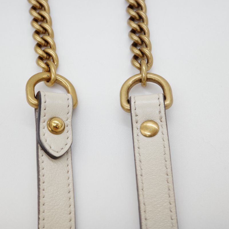 Gucci古馳GG 馬夢 奶油白 抓皺牛皮 圓餅迷你 單肩包-13