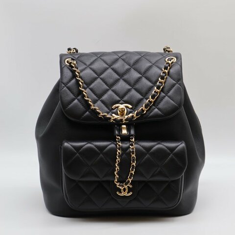 CHANEL Duma牛皮後背包 - 大號黑金