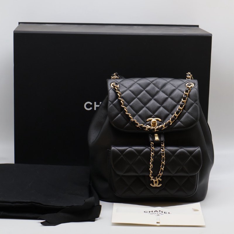 CHANEL Duma牛皮後背包 - 大號黑金-14