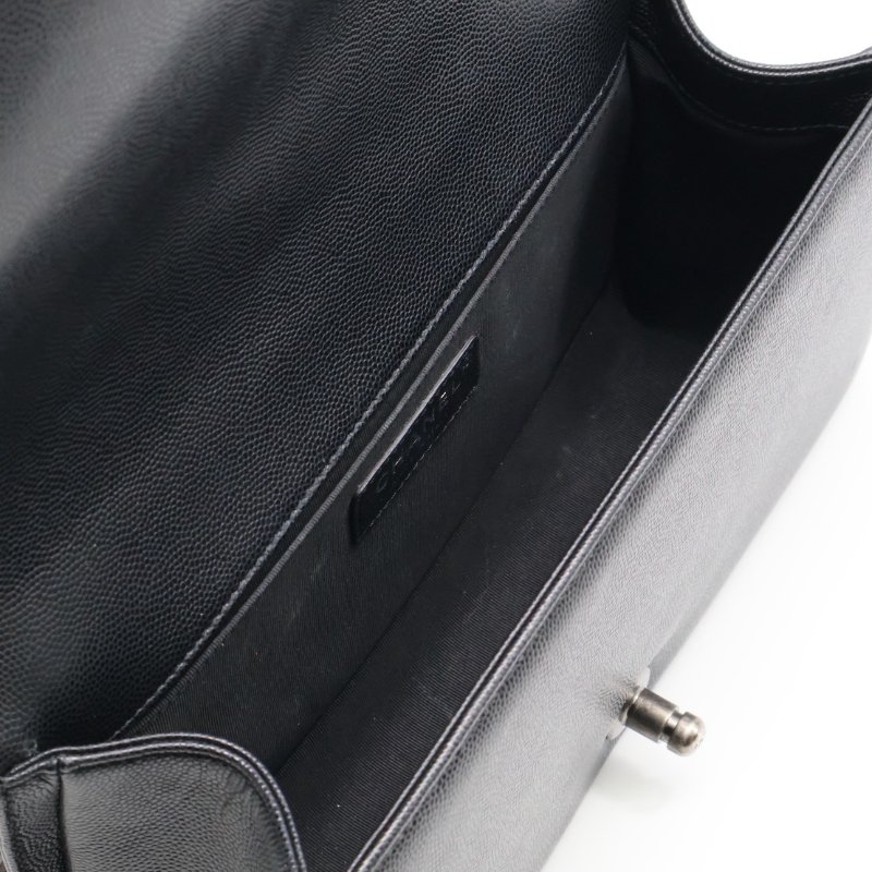 CHANEL Boy25 粒面牛皮口蓋包 - 黑銀29開-2