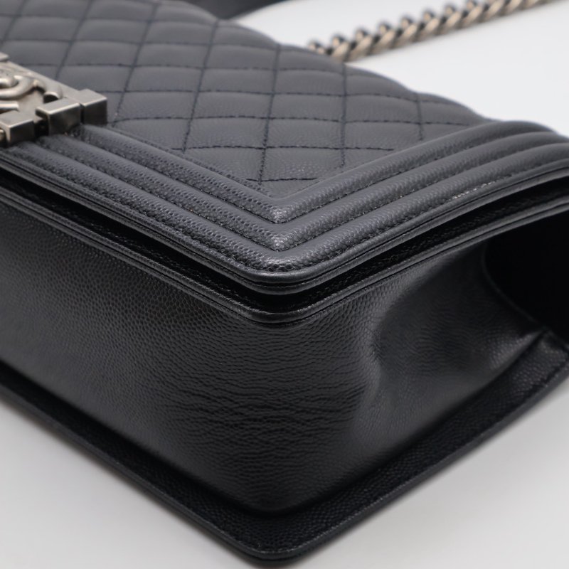 CHANEL Boy25 粒面牛皮口蓋包 - 黑銀29開-7