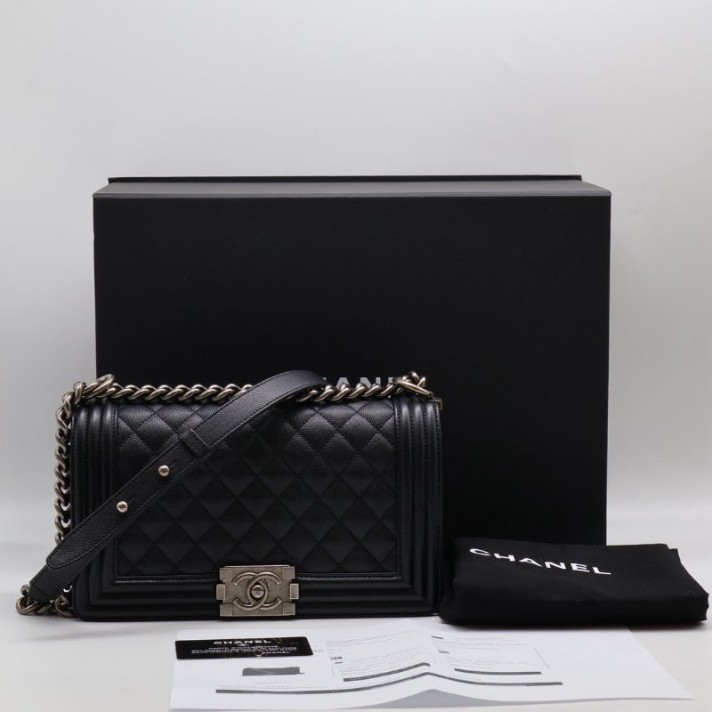 CHANEL Boy25 粒面牛皮口蓋包 - 黑銀29開-12