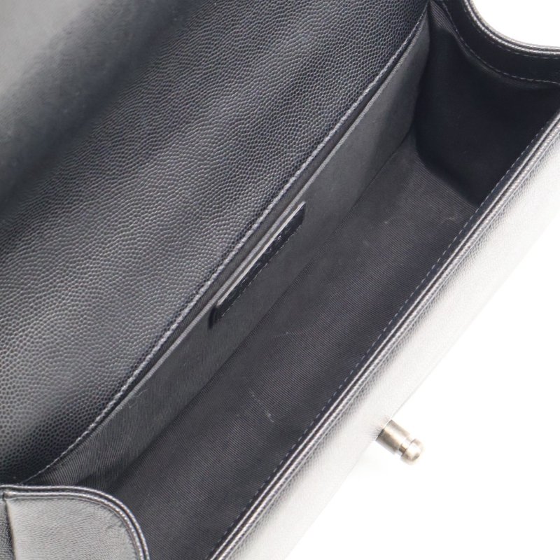 CHANEL Boy25 粒面牛皮口蓋包 - 黑銀29開-3