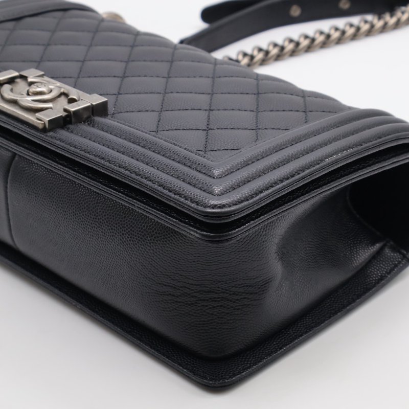 CHANEL Boy25 粒面牛皮口蓋包 - 黑銀29開-13