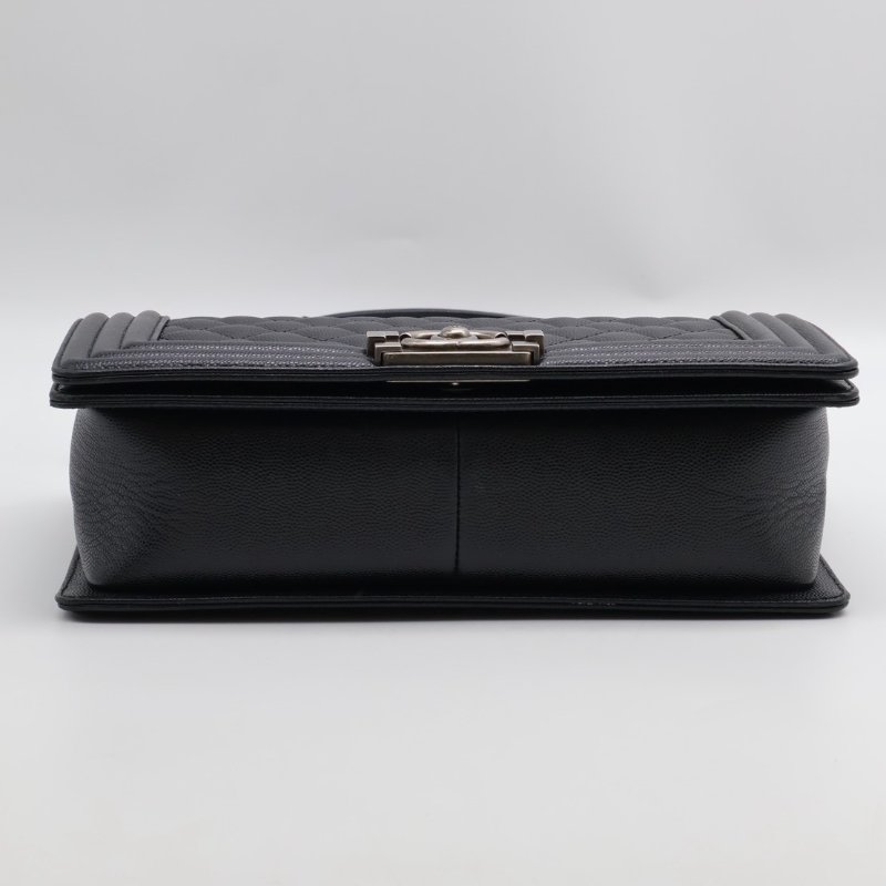 CHANEL Boy25 粒面牛皮口蓋包 - 黑銀29開-14