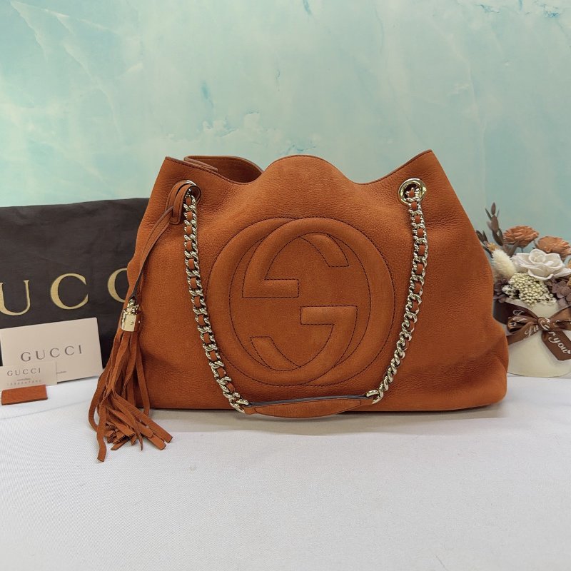 GUCCI Soho麂皮流蘇鏈帶托特包-0