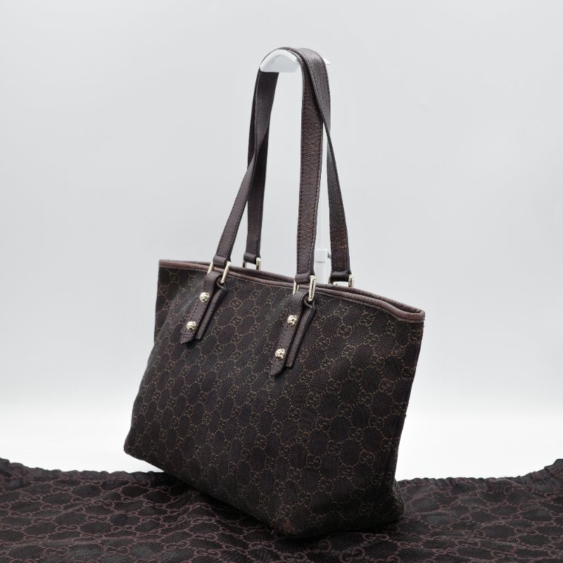 Gucci 古馳 復古 老花 棕色 帆布 托特包-3