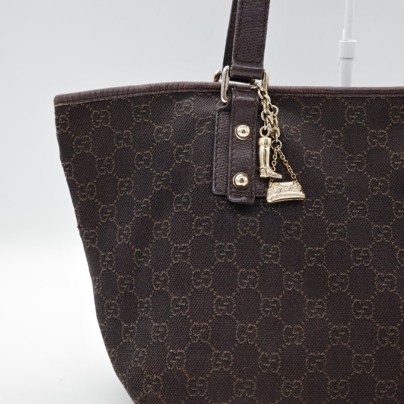 Gucci 古馳 復古 老花 棕色 帆布 托特包-5