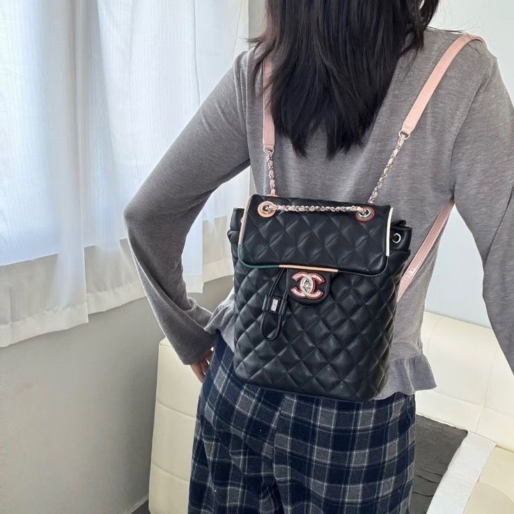 CHANEL拼色薩爾茨堡後背包20*22*12 98新配件塵袋-0