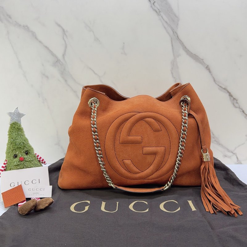 GUCCI Soho麂皮流蘇鏈帶托特包-0