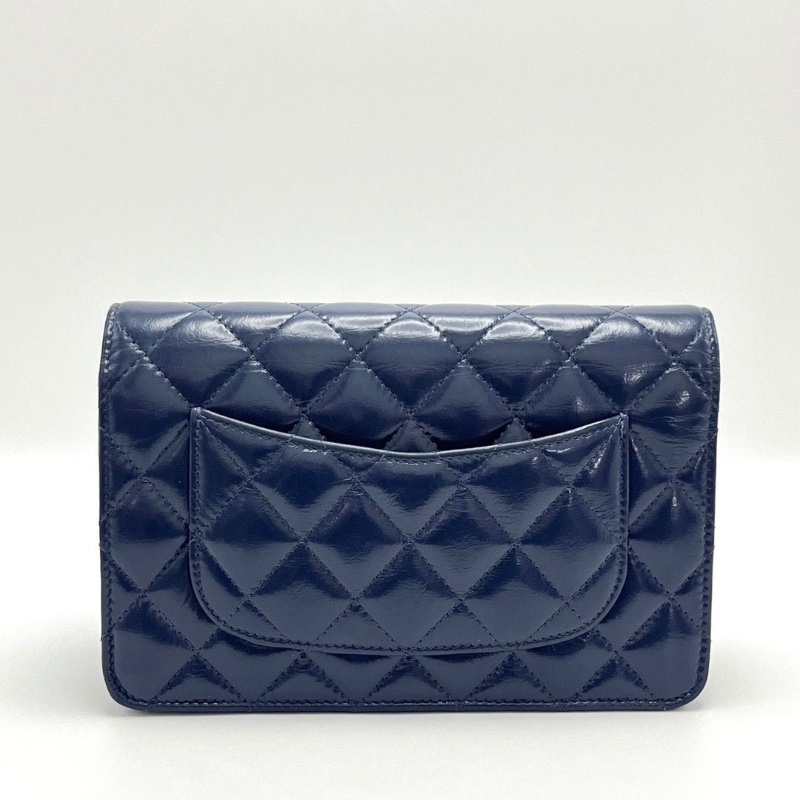 CHANEL藍色金扣油蠟皮鏈條包19*13*4.5 98新配件塵袋-2