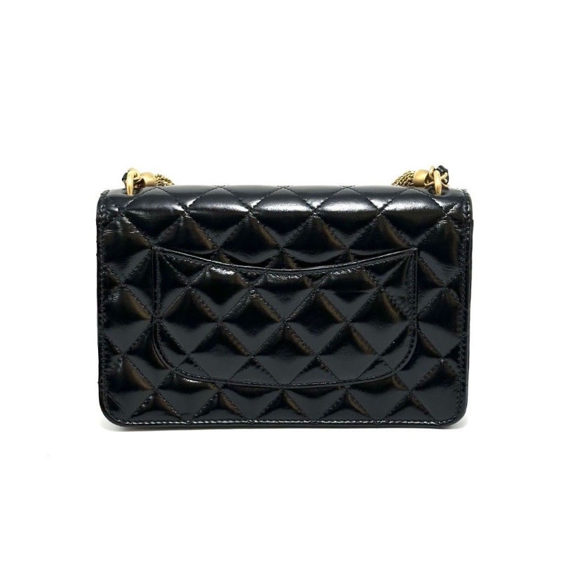 CHANEL 黑金紐結流蘇鏈條油蠟牛皮手提Woc包19*12*3 全新閒置配件塵袋-2