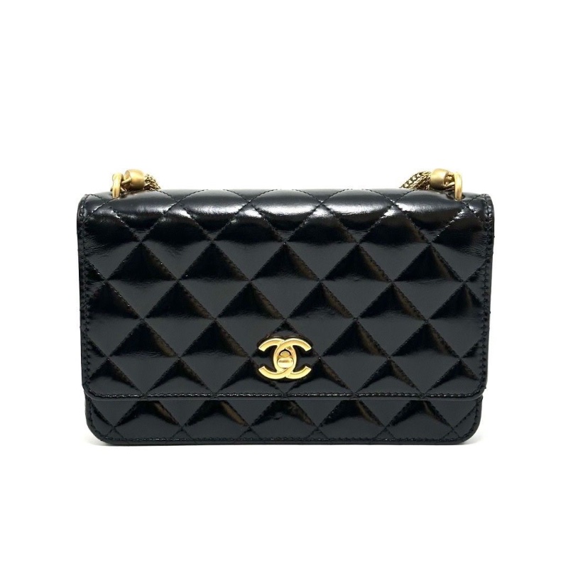 CHANEL 黑金紐結流蘇鏈條油蠟牛皮手提Woc包19*12*3 全新閒置配件塵袋-3