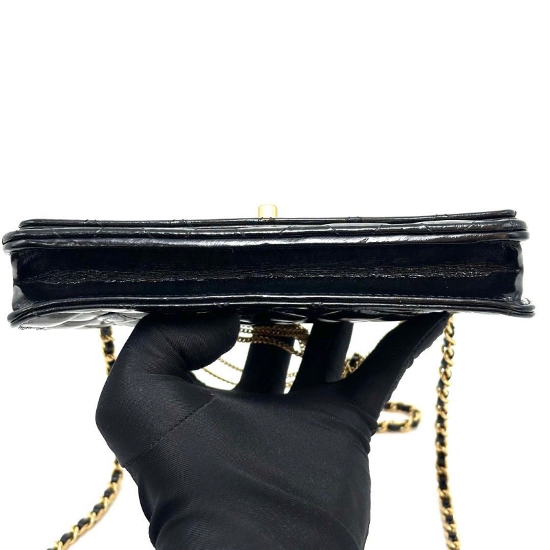 CHANEL 黑金紐結流蘇鏈條油蠟牛皮手提Woc包19*12*3 全新閒置配件塵袋-5