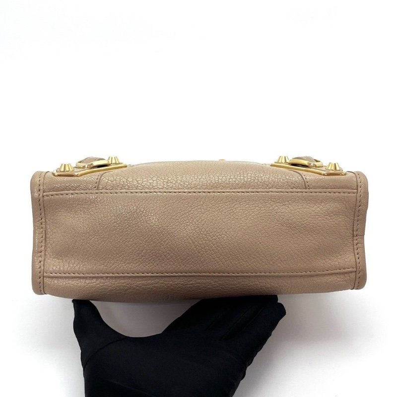 BALENCIAGA棕色金扣 Lecity mini手提機車24*15*9 98新配件塵袋鏡子-4