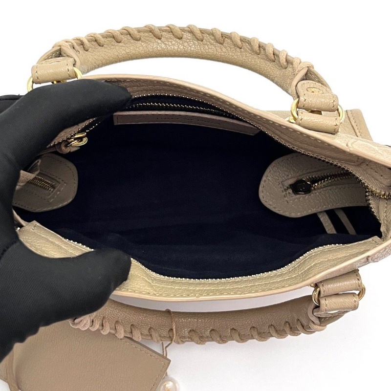 BALENCIAGA棕色金扣 Lecity mini手提機車24*15*9 98新配件塵袋鏡子-6
