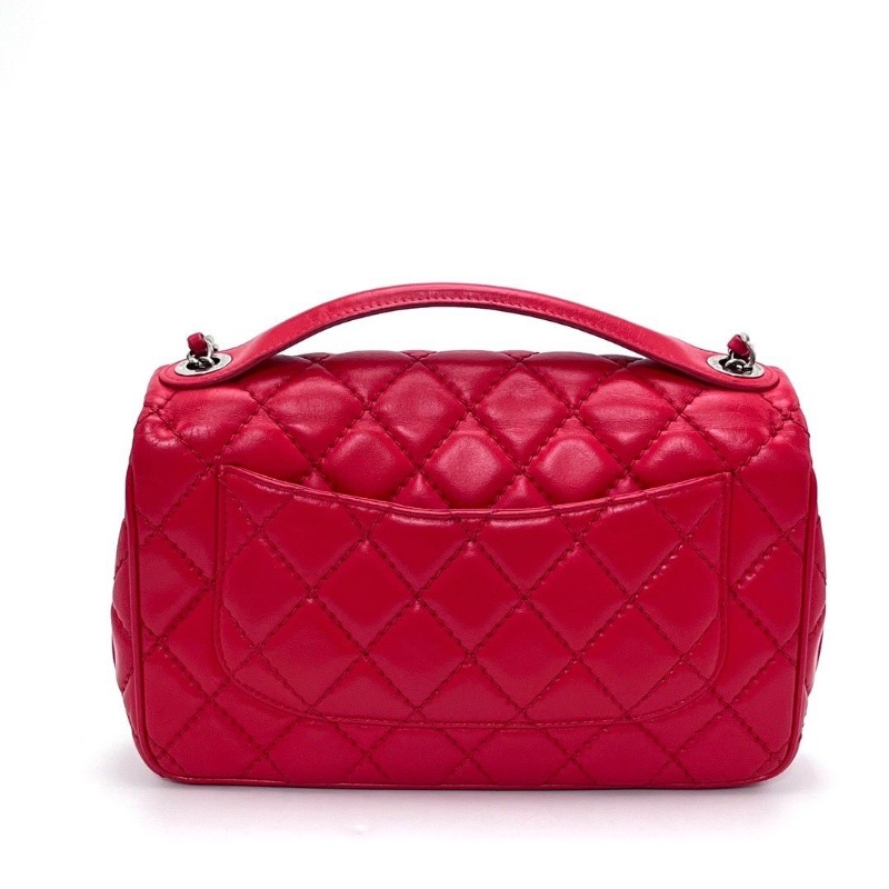 CHANEL 季節款紅色銀扣CF手提肩背斜背鏈條包25.5*16*7 98新配件塵袋-2