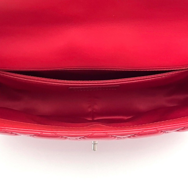 CHANEL 季節款紅色銀扣CF手提肩背斜背鏈條包25.5*16*7 98新配件塵袋-6