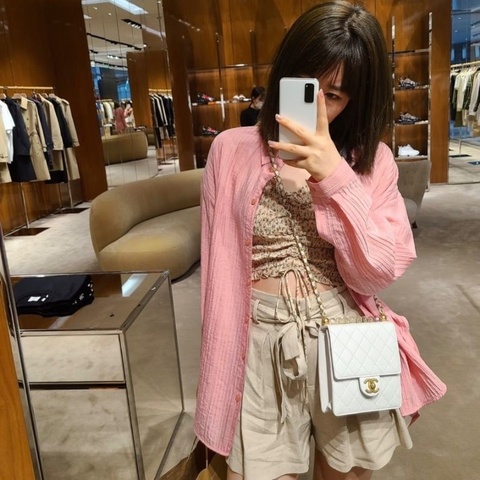 CHANEL白金透明珍珠Logo肩背斜背包16.5*17*6 98新配件塵袋保卡