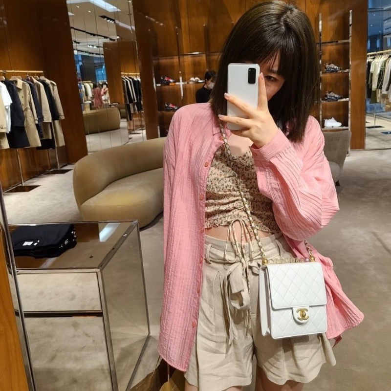 CHANEL白金透明珍珠Logo肩背斜背包16.5*17*6 98新配件塵袋保卡-0