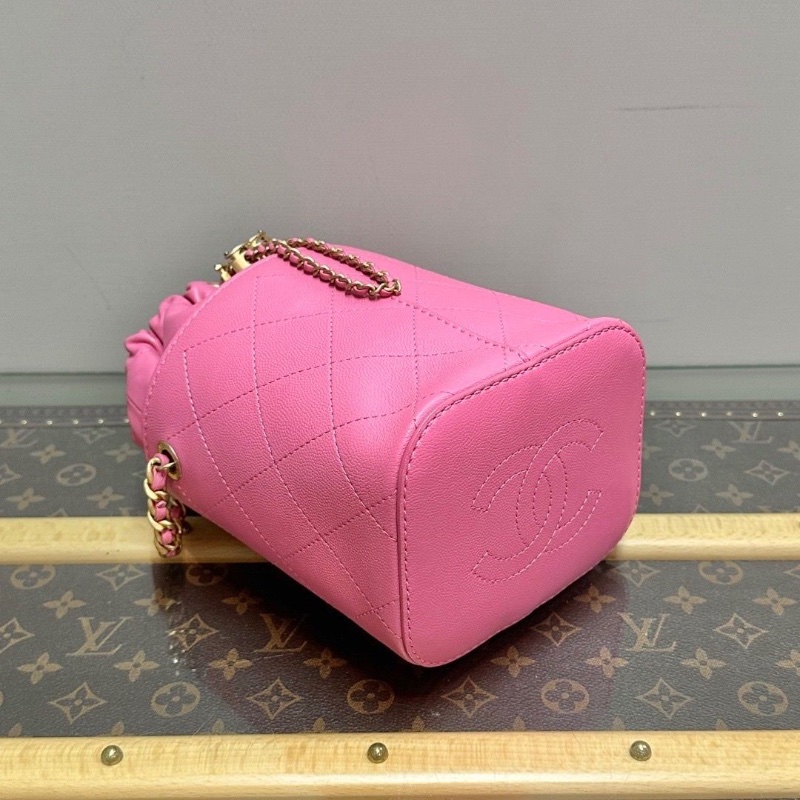 CHANEL粉金抽繩水桶肩背斜背包14*21*12 98新配件盒子塵袋保卡-3