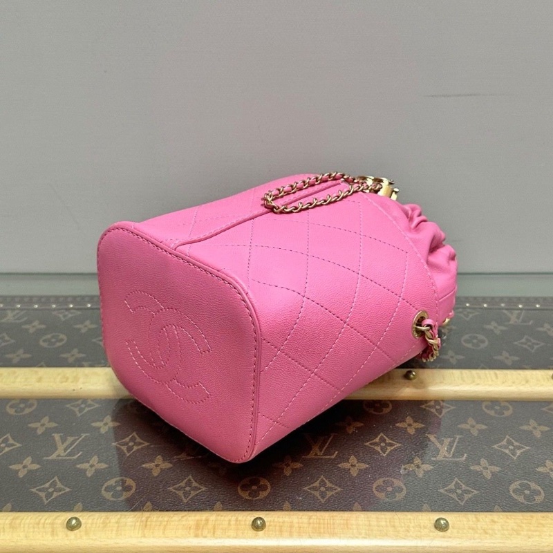 CHANEL粉金抽繩水桶肩背斜背包14*21*12 98新配件盒子塵袋保卡-5