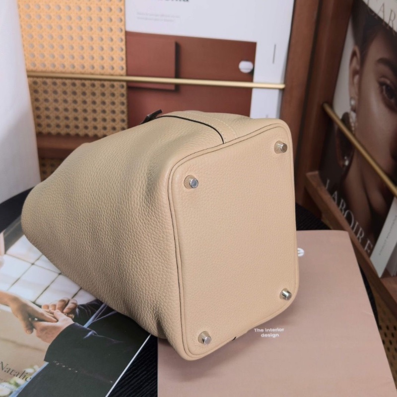 HERMES 馬爾法米色銀扣菜籃子18手提袋18*18*13 98新配件塵袋 鎖鑰匙-2