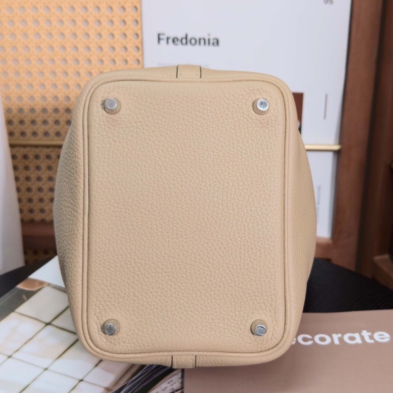 HERMES 馬爾法米色銀扣菜籃子18手提袋18*18*13 98新配件塵袋 鎖鑰匙-3