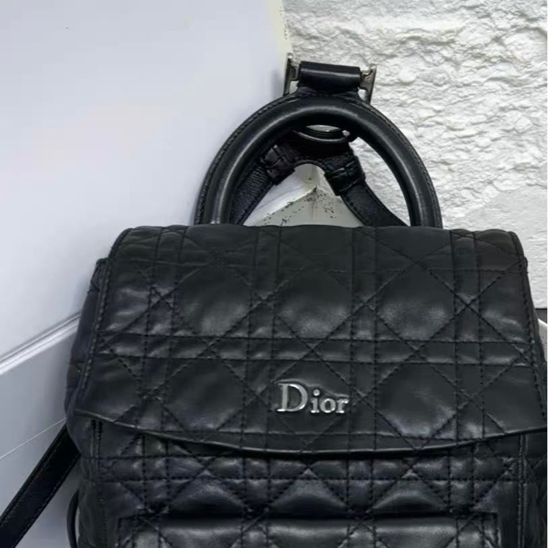 DIOR黑銀菱格紋後背包   18*22*11  9新. 配件塵袋-4