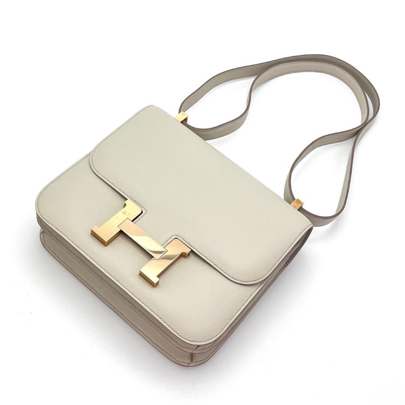 HERMES 珍珠灰金扣康康24肩背斜背包24*18.5*6 98新配件盒子塵袋-5