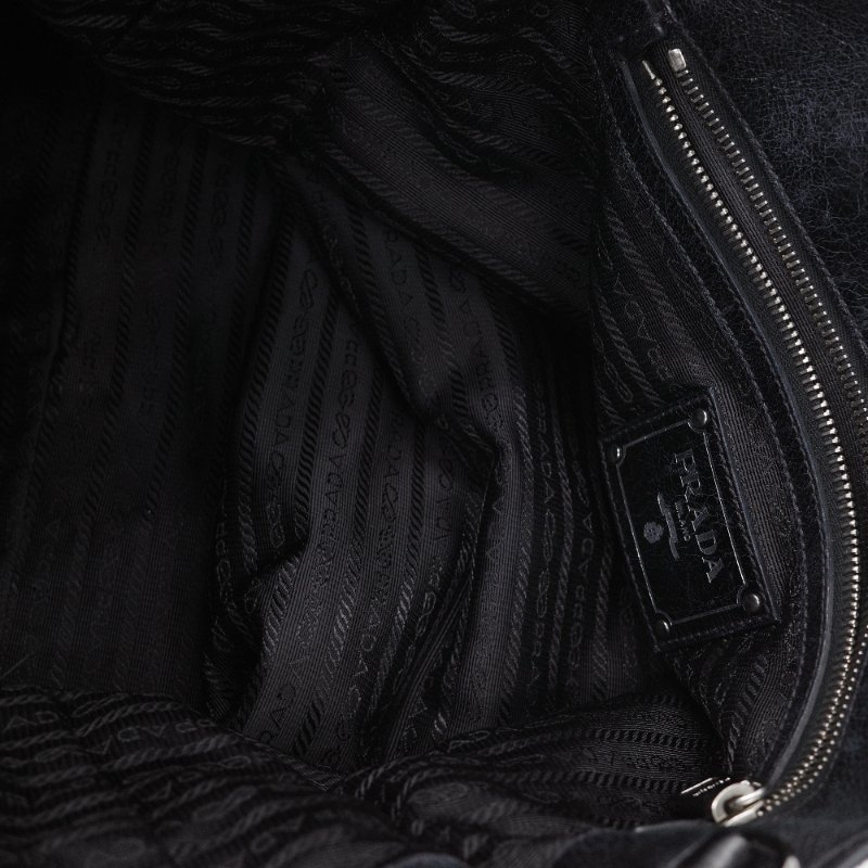 Prada 普拉達 復古 黑色 皺褶 牛皮 托特包 單肩包 斜背包 手提包-13