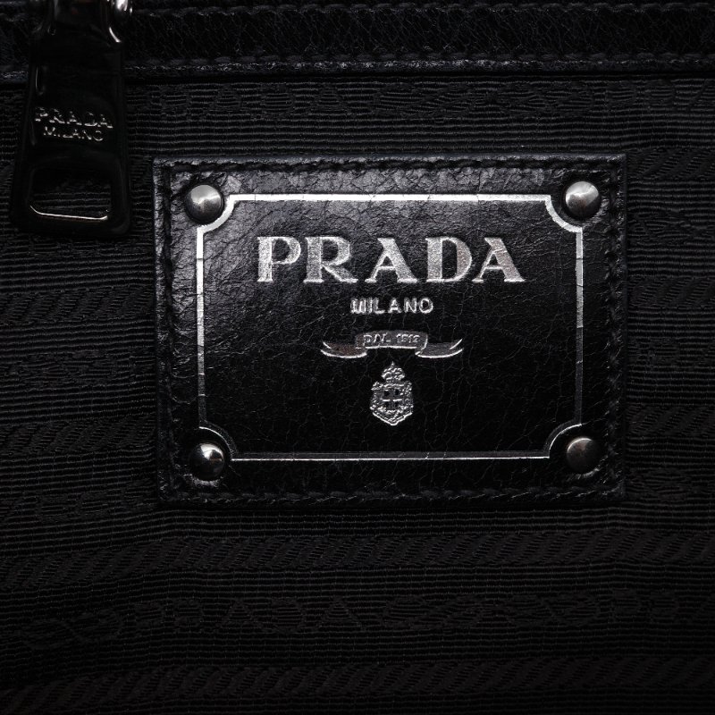 Prada 普拉達 復古 黑色 皺褶 牛皮 托特包 單肩包 斜背包 手提包-16