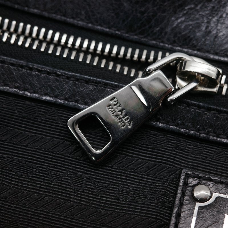 Prada 普拉達 復古 黑色 皺褶 牛皮 托特包 單肩包 斜背包 手提包-17
