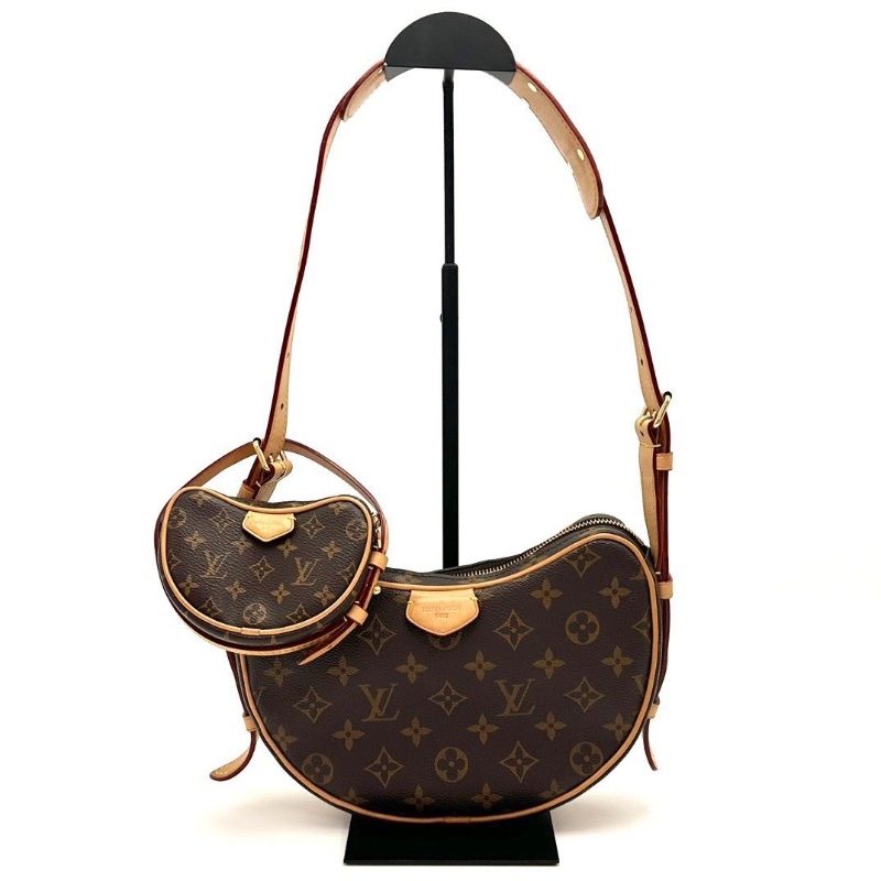 Lv 經典老花croissant肩背斜背包豌豆子母包芯片款25*15*5 98新配件塵袋-1