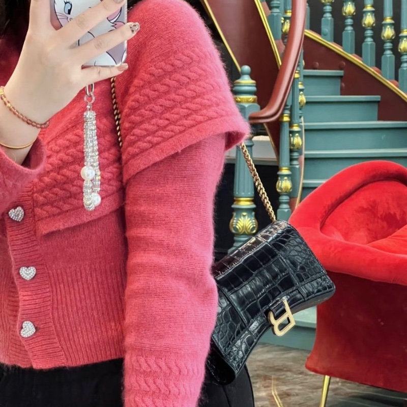 BALENCIAGA黑金鰐魚 壓紋沙漏WOC肩背斜背包19*12*5 98新配件塵袋-0