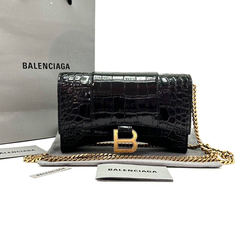 BALENCIAGA黑金鰐魚 壓紋沙漏WOC肩背斜背包19*12*5 98新配件塵袋-1
