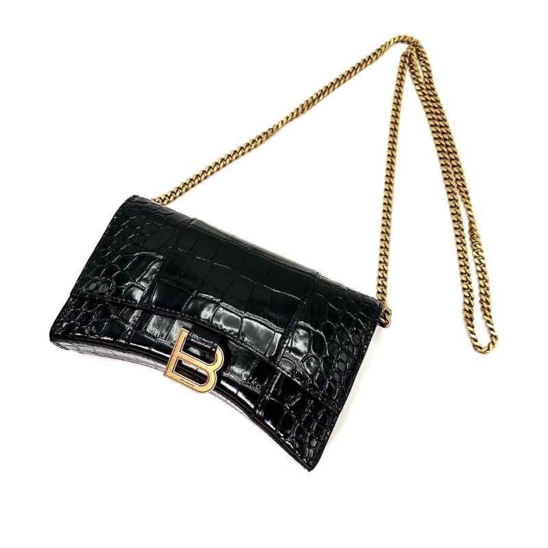 BALENCIAGA黑金鰐魚 壓紋沙漏WOC肩背斜背包19*12*5 98新配件塵袋-3