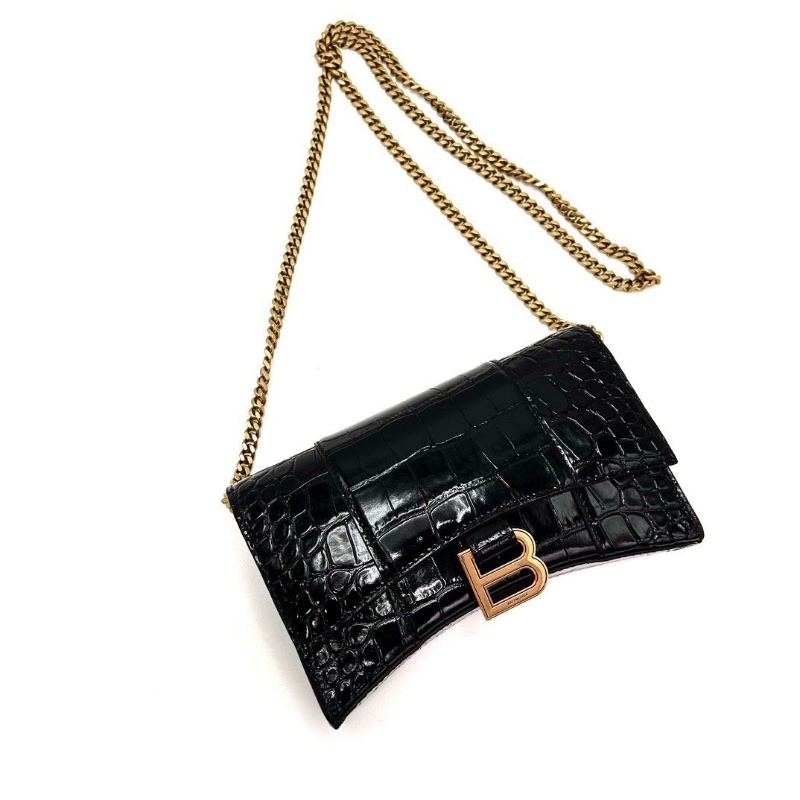 BALENCIAGA黑金鰐魚 壓紋沙漏WOC肩背斜背包19*12*5 98新配件塵袋-5