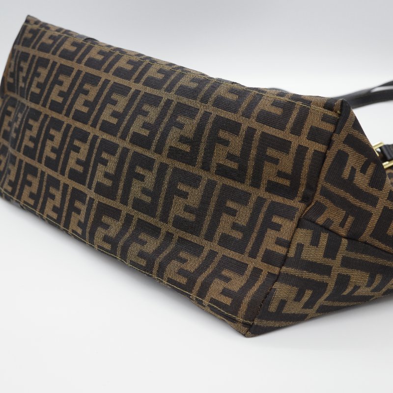 Fendi芬迪 Zucca 經典老花 帆布 黑色 牛皮 大容量 肩帶托特包 單肩包-5