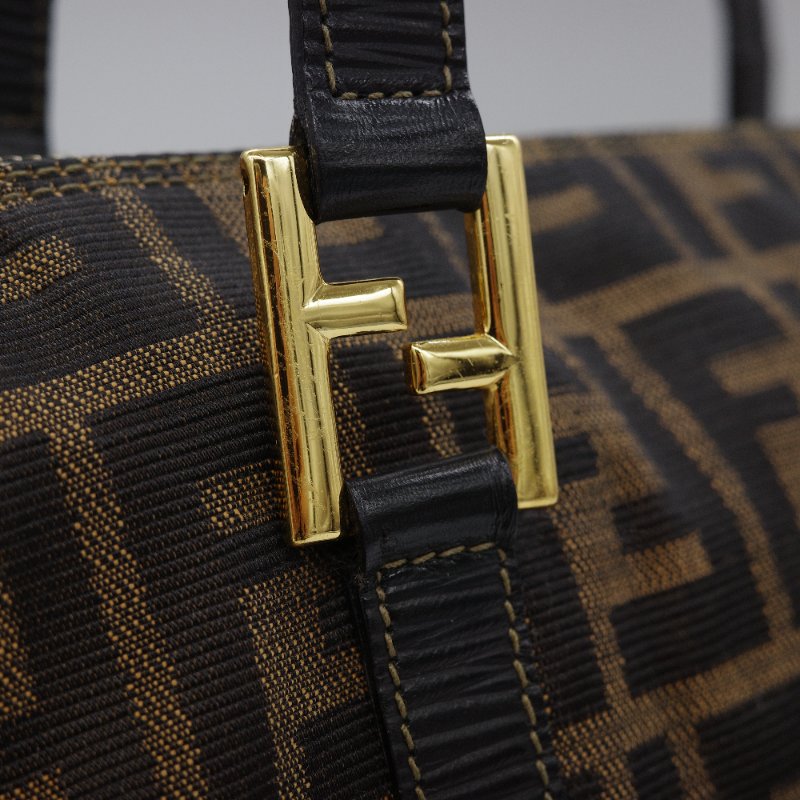 Fendi芬迪 Zucca 經典老花 帆布 黑色 牛皮 大容量 肩帶托特包 單肩包-7